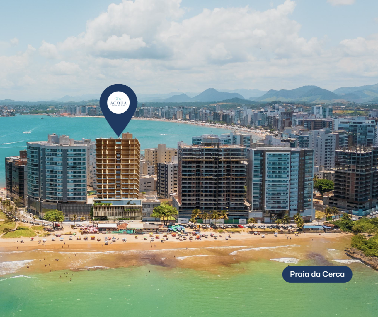 Vista aérea do Acqua Duas Praias em localização privilegiada frente mar.